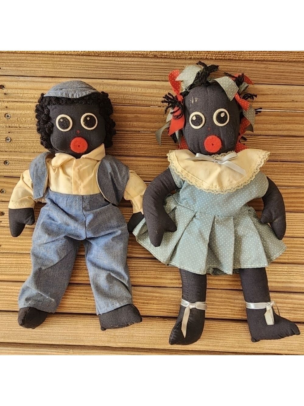 Vintage lot African American black Americana cloth doll set boy and girl boxhead
